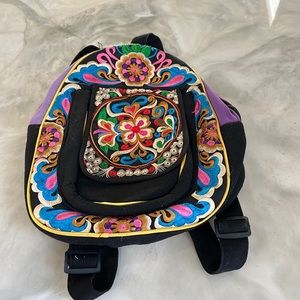 Colorful embroidered small backpack